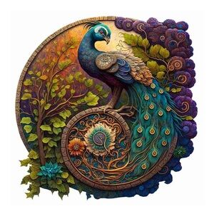 Vibrant Peacock Wooden Puzzle